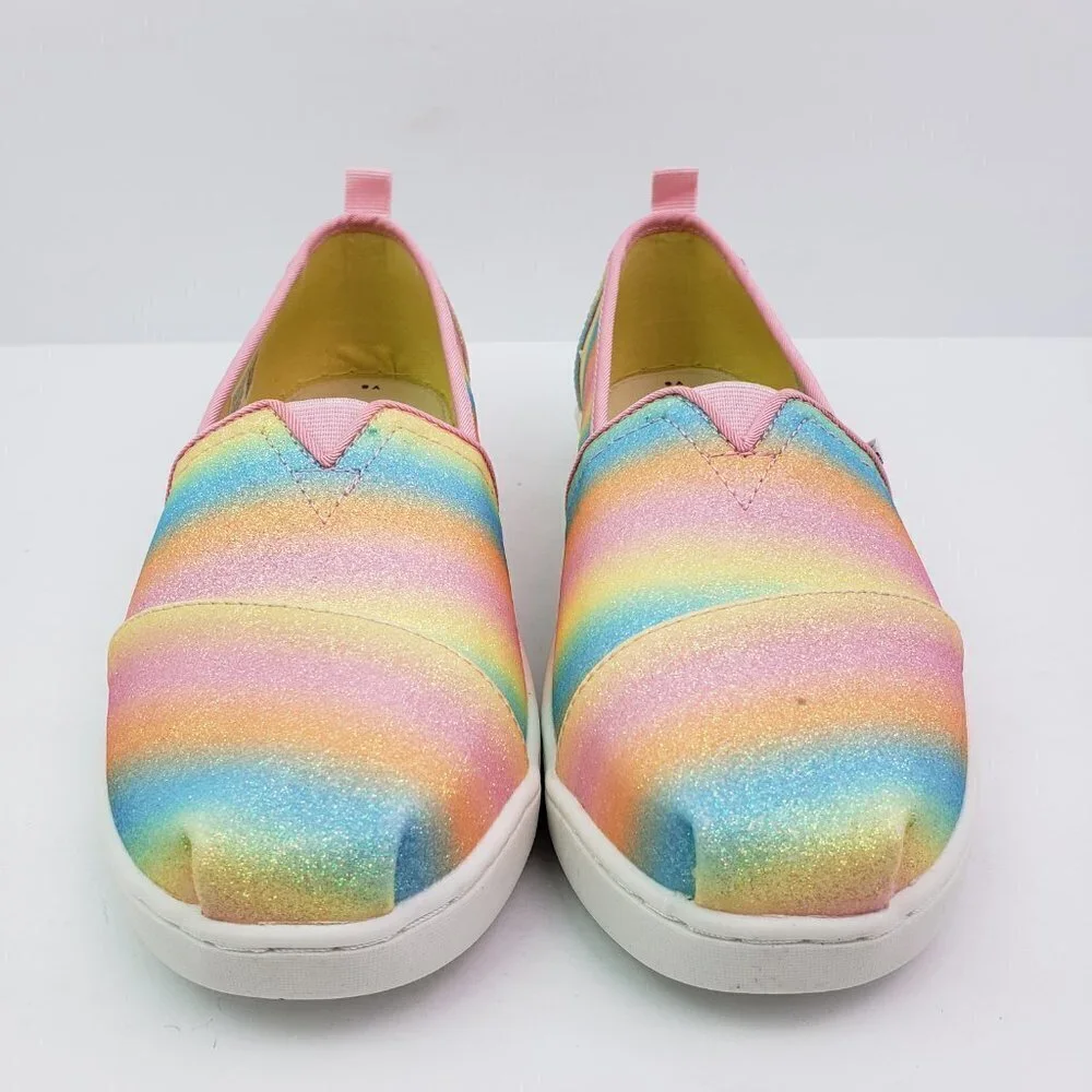 TOMS Glimmer Alpargata Girls Size 6Y Wms Sz 7.5 Candy Pink Gradient Glitter Shoe